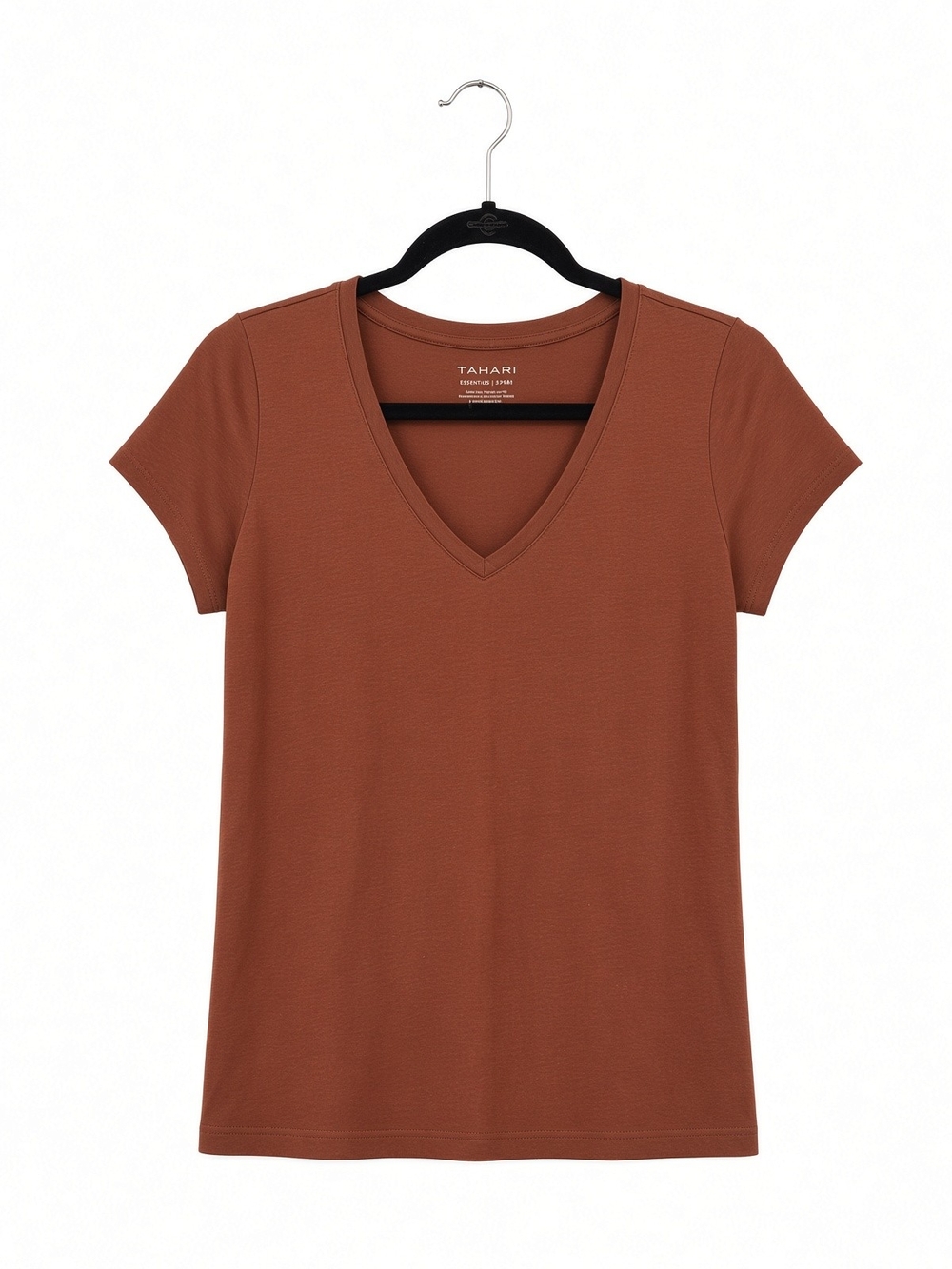 Tahari Rust Brown V-Neck Short Sleeve Tee